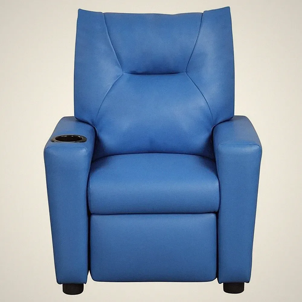 Bowery Hill 23"W Blue PVC Fabric Kids Recliner Chair with Cupholder
