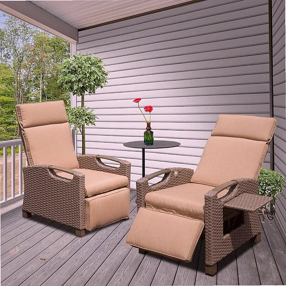 Domi Outdoor Adjustable Recliner Chair w/Hand-Woven Wicker, Flip Table Push Back